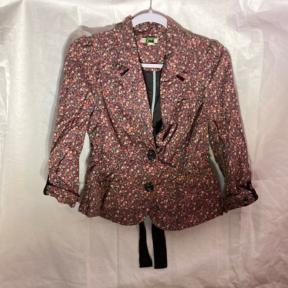 ETT TWA brown pink floral button up light weight jacket  4